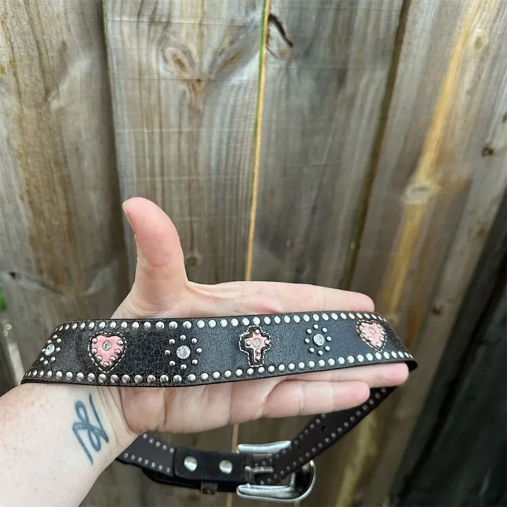 Nocona Girls Western Belt Leather Pink Cross Hearts Size 22